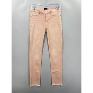Hudson Jeans 27 Skinny Crop Mid Rise Tally Frayed Cuff Rosewater Pink Distressed
